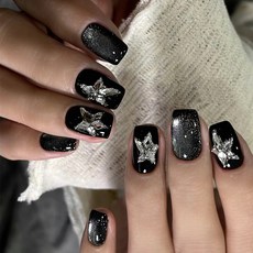 穿戴甲片高級感秋季貓眼紫邊愛心法式美甲片可拆卸爆款假指甲貼片, 1個, BY1870暗夜星辰:膠水款