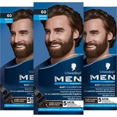 Men Perfect 슈왁스코프 남성 퍼펙트 비어드 컬러레이션 80 자연 흑색갈색 레벨 2 x 30ml 회색 머리 숨김용 수염 염색제 자연스러운 결과 빠른 사용법, 60 Brown