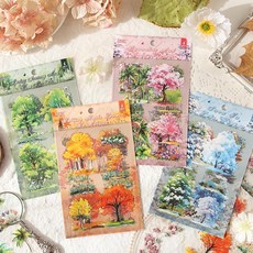 24장 나무 스크랩북 스티커 키트 식물 PET 투명 방수 세트 정크 저널 저널링 물병 휴대폰 노트북 데칼 팩 청소년 소녀 어린이 성인용, 24장 나무 스크랩북 스티커 키트 식물 PET 투명 방