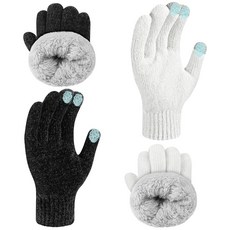 YEAR 이어ntown 셔닐 겨울 장갑 2쌍 터치 스크린 손가락 포함 여성용 셔닐 따뜻한 플리스 안감 니트 보온 장갑 추운 날씨용 문자 메시지용 선물 286752, YEAR 이어ntown 셔닐 겨울 장갑 2쌍, 터치 스