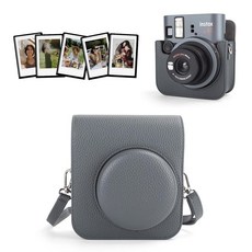 HIYQIN Fuji Mini 41 카메라 케이스 인스탁스 미니 41 인스턴트 카메라와 호환되는 PU 가죽 보호 케이스 부착 가능한 어깨끈 및 5팩 자석 사진 프레임 - 그, HIYQIN Fuji Mini 41 카메라 케이스, 인