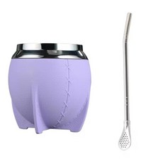 1PC 280ML 스테인리스 스틸 예르바 마테 컵 세트 가죽 느낌 커버 이중 레이어 차 빨대 스푼 1개