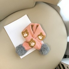 겨울 니트 쁘띠 목도리 귀여운 베어 털 보온 머플러, 핑크