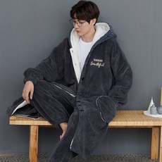 珊瑚絨男士睡袍秋冬款加厚寬鬆特大碼300斤法蘭絨浴袍睡衣