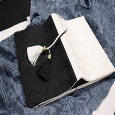 臺灣出貨 新書衣真我 無極 古風刺繡織錦緞手工布書衣 A5A6手帳本 國風禮物, 黑白拼布A5書衣+本子備注空白/方格/橫, 1個