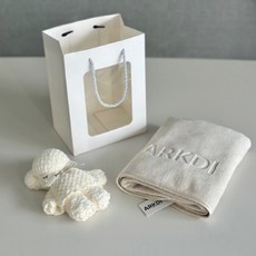 아크디 곰돌이 고급수건 답례품 세트, 대형 오트화이트, 5개