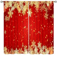 PHTAYOT 눈송이 크리스마스 커튼 럭셔리 금박 홀리데이 패턴 방 창문 장식 로드 포켓 프린트 드레이프 거실 침실 주방용 패널 2개 세트 너비 52.1cm(20