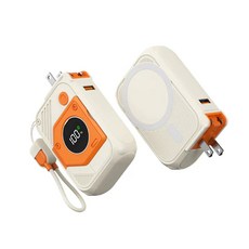 台灣現貨 20000mAh 磁吸行動電源 wh 無線磁吸 AC插頭 移動電源 PD雙向快充 行動充無線充 自帶支架充電寶, 米橙色【有線22.5W+無線磁吸+插頭】, 米橙色