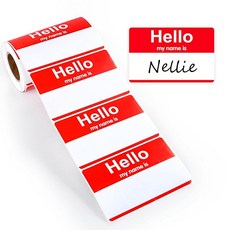 Hello My Name is 스티커 200개 8.9cm x 5.7cm(3.5인치 x 2.25인치) 접착 레드 이름 태그 스티커 롤 이름 배지 라벨 파티 사무실 회의, Hello My Name is 스티커 200개, 8.9