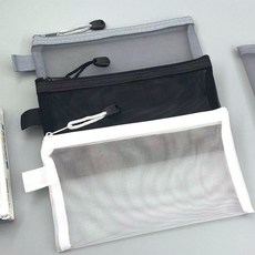 簡約半透明網格筆袋, 灰色, 1個