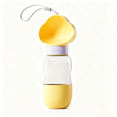 HIPIPET 寵物外出便攜水壺 心形飲水瓶 防漏設計 食品級材質, 黃色小號（350ml餵水200ml飲食）, 1個