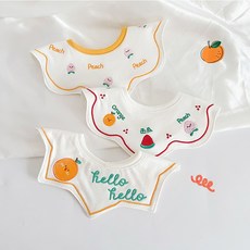 嬰兒口水巾 刺繡圍兜, 1個, 橘子西瓜【三條裝】