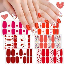 SILPECWEE 발렌타인 데이 네일 폴리쉬 스트립 6장 여성용 레드 랩 젤 자체 접착 매니큐어 스티커 데칼 홀리데이 아트용 파일 1개 포함 168301, SILPECWEE 발렌타인 데이 네일 폴리쉬 스트립 6