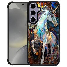 CARLOCA 삼성 갤럭시 S24 S25와 호환 케이스 디자인 여아용 충격 방지 긁힘 방지 하드 PC 백 케이스 에스테틱 패션 패턴 화이트 유니콘 컬러풀 스테인드 글라스
