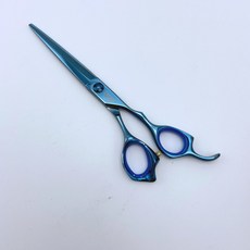 (髮克希) Kawasaki 川崎 超硬合金電鍍平口剪刀 濕剪 專業設計師髮剪, 1個, 閃藍藍