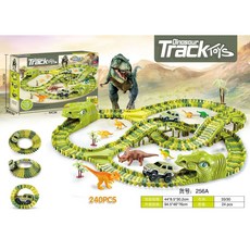 【台灣出貨】電動恐龍軌道車玩具 DIY拼裝過山車隧道益智百變積木過山車玩具, C256A恐龍樂園軌道車（240PCS）, 1個