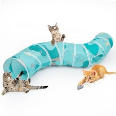 고양이 실내 접이식 S자형 터널 피카부 동굴 장난감 반려동물 놀이, Teal Cat