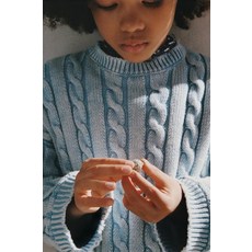 [국내발송] 자라 ZARA 애시드 워시 케이블 니트 스웨터 - 화이트 / 하늘색