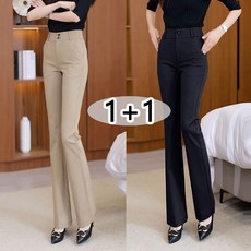 1+1 봄가을 스판좋은 부츠컷 나팔바지 캐주얼 여성 정장바지 롱팬츠 슬림핏 하이웨스트 긴바지 데일리룩