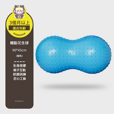 兒童感統訓練花生大龍球，加厚防爆健身球，寶寶前庭觸覺按摩平衡球，附打氣筒, 天空藍花生觸覺球90*45cm, 1個