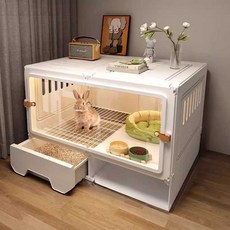 대형 토끼장 투명 유리 창 배변 서랍식 구조 반려동물, 1개, 121x47x54 3칸 화이트 대형 투명관찰창