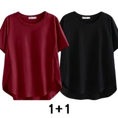 1+1 임부복 상의 봄 여름 임산부 캐주얼 반팔 티셔츠 빅사이즈 임부티 루즈핏 솔리드 반팔티 WMY