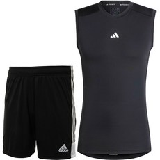 아디다스 민소매 나시티 반바지 운동복 세트 남여공용 헬스복 + ALS 마스크