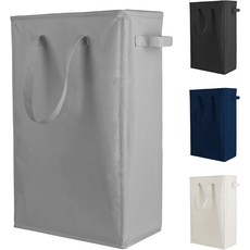 오도나타 슬림 세탁 바구니 손잡이 접이식 얇은 더러운 옷 좁은 가방 45L (베이지), Dark Grey, 1개