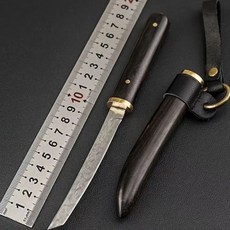 黑檀木手工短刀 大馬士革鋼刀 戶外防身小刀, 1個, 方刃肋差