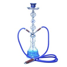 高檔細麻水晶玻璃水煙壺套裝雙管中號壺KTV酒吧煙具菸斗, 1個, 如圖藍色雙管:無規格