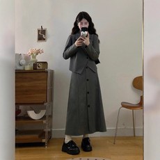 KOSARTE 가을 여성 세트 자켓 스커트 하이웨이스트 데일리 착용