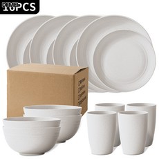 DFMEI 黑色小麥秸稈PP盤碗碟杯家用餐盤湯碗杯子16PC餐具套裝, 1個, 加厚小麥米色16件套(紙盒裝), 參考詳情