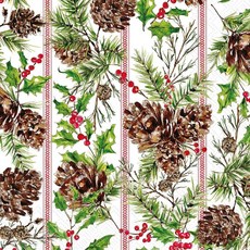 IHR Ideal Home Range 파티 냅킨 일회용 3겹 종이 런치 냅킨 팩 16.5cm x 16.5cm(6.5인치 x 6.5인치) 회양목 장식 20개, 솔방울 스트라이프