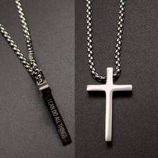 【ICAN】基督徒禮物 十字架鈦鋼項鍊，刻字經文項鏈，信仰飾品，男女皆宜, 227 方型鏈中號, 銀