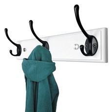 Mapeoes 2팩 우드 코트 랙 벽 마운트 후크 3개 30.5cm(12.2인치) 화이트 블랙 후크 간격 13cm(5.1인치) 천 모자 열쇠용 클래식 나무 벽 코트