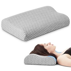 PEUJEW 수면 여행용 베개 캠핑 베개 인체 공학적 메모리 폼 압축 가능한 중간 단단함 가정 침실 사무실 및 캠핑에 이상적 (라이트 그레이 L), Light Grey