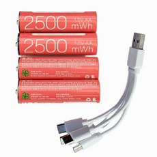 클로버 가정용 다용도 C타입 충전식 안전 건전지AA, 1개, 4개입