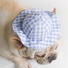 강아지 자외선 모자 애견모자, 02펫모자체크블루-M