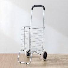 할메이드 접이식 폴딩 핸드카트 시장바구니 캐리어 손수레 쇼핑캐리어 두발이, 실버 + 화이트, 1개