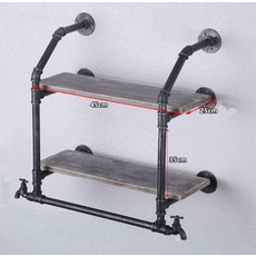 工業風雙層置物架 附毛巾架 90x25x35公分, 木板深度25CM 寬度45CM, 2層