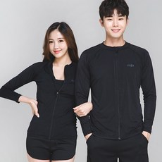 이라인 그레이로고 올블랙 집업 래쉬가드 커플 수영복 상의 단품