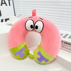 DZER 귀여운 고양이 유형 베개 편안한 여행용 목베개 인형 선물, 28*30*9cm, 파이타싱 핑크 투톤 메모리폼