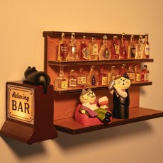 今日營業中創意日本酒吧冰箱貼磁貼仿真微縮酒瓶可愛貓人磁吸燈牌，趣味冰箱裝飾，廚房創意小物, 酒架+酒瓶+酒吧燈+男貓+沙發+調酒師