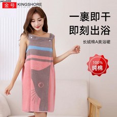 金號純棉浴裙浴巾，台灣出貨，女浴袍衣男成人速乾洗澡兒童全身一體可穿戴式浴巾裹, 綠色浴裙+干發帽,110*63cm （兒童款）A類標準, 1個