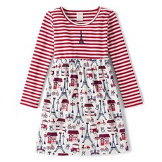 Gymboree 여아 및 유아용 긴소매 핏 앤 플레어 드레스 베리 스트라이프