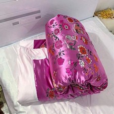 프라운 원앙금침 세트 실크 금침 이불 원앙 전통 혼수이불, 솜 없음 이불 커버만, 라이트퍼플프로스퍼러스