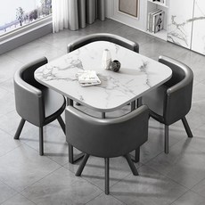 상담테이블 원탁테이블 의자 책상 세트 회의용 미팅 사각그레이책상 80x80x75cm+그린의, S. 모조석 사각형 회색 가죽 의자