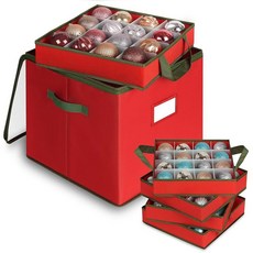 Merkisa 크리스마스 장식품 보관 상자 조절 가능한 칸막이가 있는 트레이 4개가 포함된 투명 장식품 보관함 최대 64개의 휴일 장식품을 보관할 수 있는 손잡이가 있는 장, 1 Pcs, Clear Top