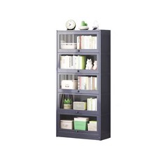 多層透明玻璃門書櫃，簡約現代風格，防塵儲物展示櫃，節省空間設計, 灰色