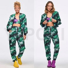 YAPOGI ZW줌바룩 헬스복 캐주얼 트레이닝복 댄스댄스 상의 요가복 후드트레이닝 긴팔자켓 상의+바지 캐주얼슈트 에어로빅복 단체복 무대의상